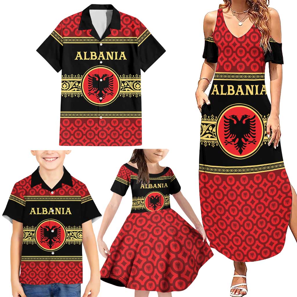 Personalized Albania Eagle Family Matching Summer Maxi Dress and Hawaiian Shirt Red and Black Heritage - Wonder Print Shop