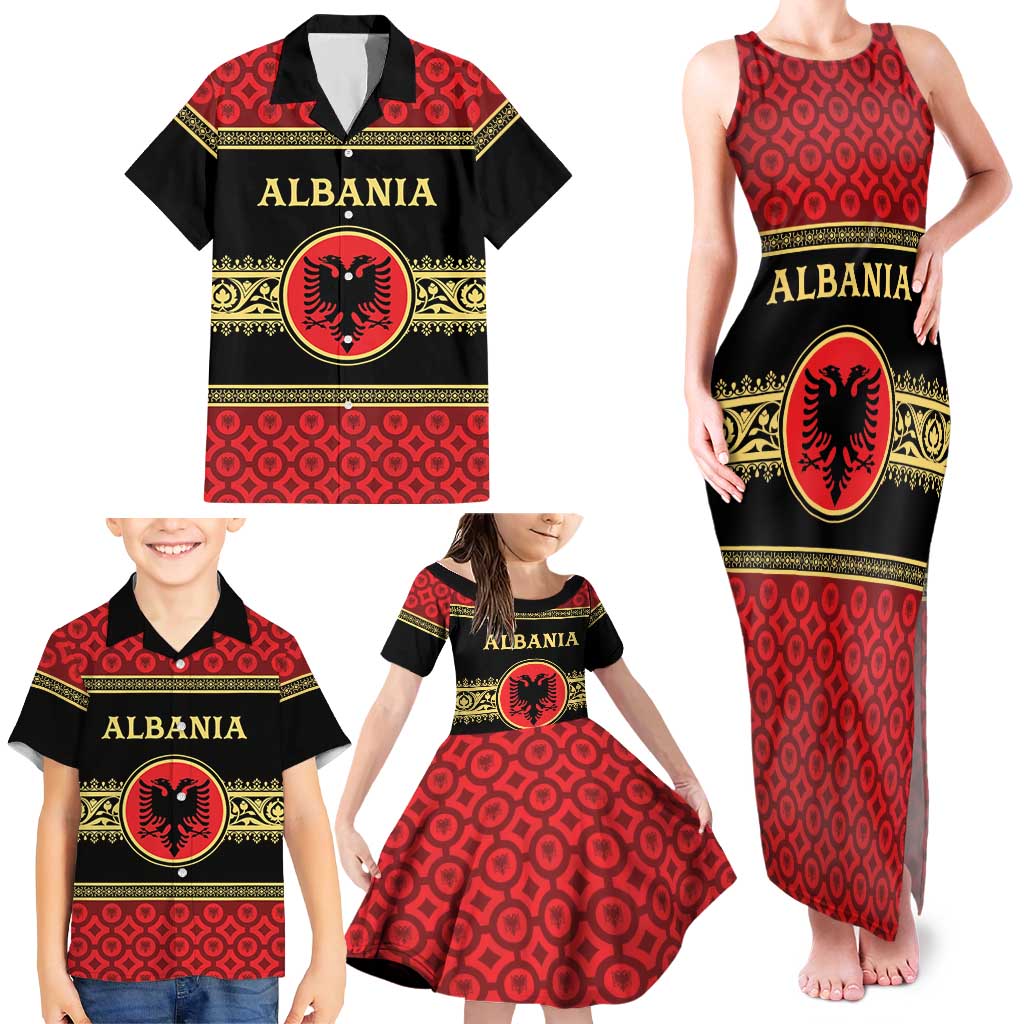 Personalized Albania Eagle Family Matching Tank Maxi Dress and Hawaiian Shirt Red and Black Heritage - Wonder Print Shop