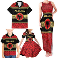 Personalized Albania Eagle Family Matching Tank Maxi Dress and Hawaiian Shirt Red and Black Heritage - Wonder Print Shop