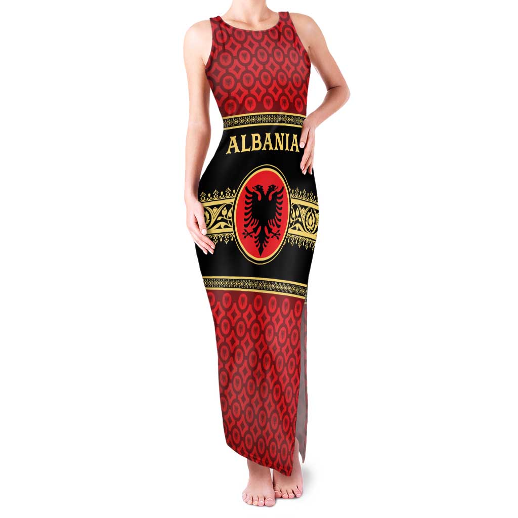 Personalized Albania Eagle Family Matching Tank Maxi Dress and Hawaiian Shirt Red and Black Heritage - Wonder Print Shop