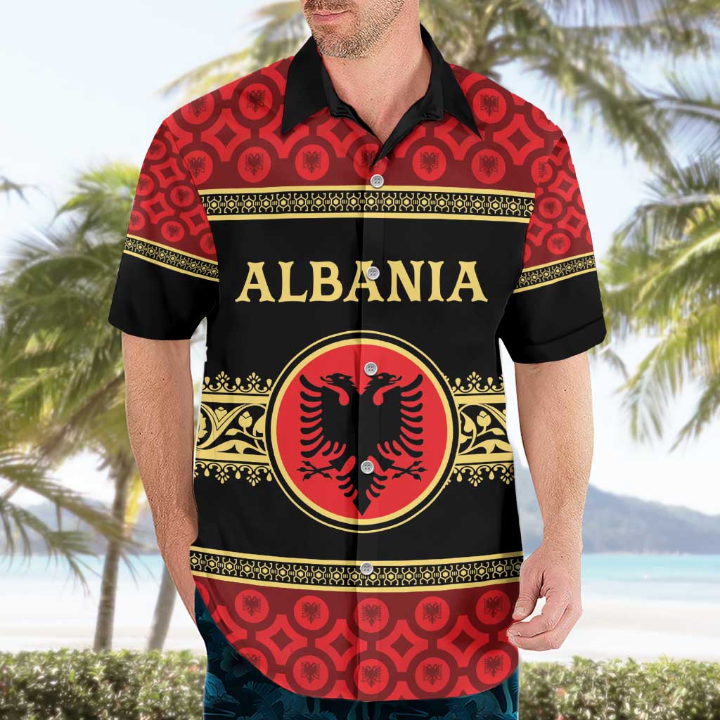 Personalized Albania Eagle Hawaiian Shirt Red and Black Heritage - Wonder Print Shop
