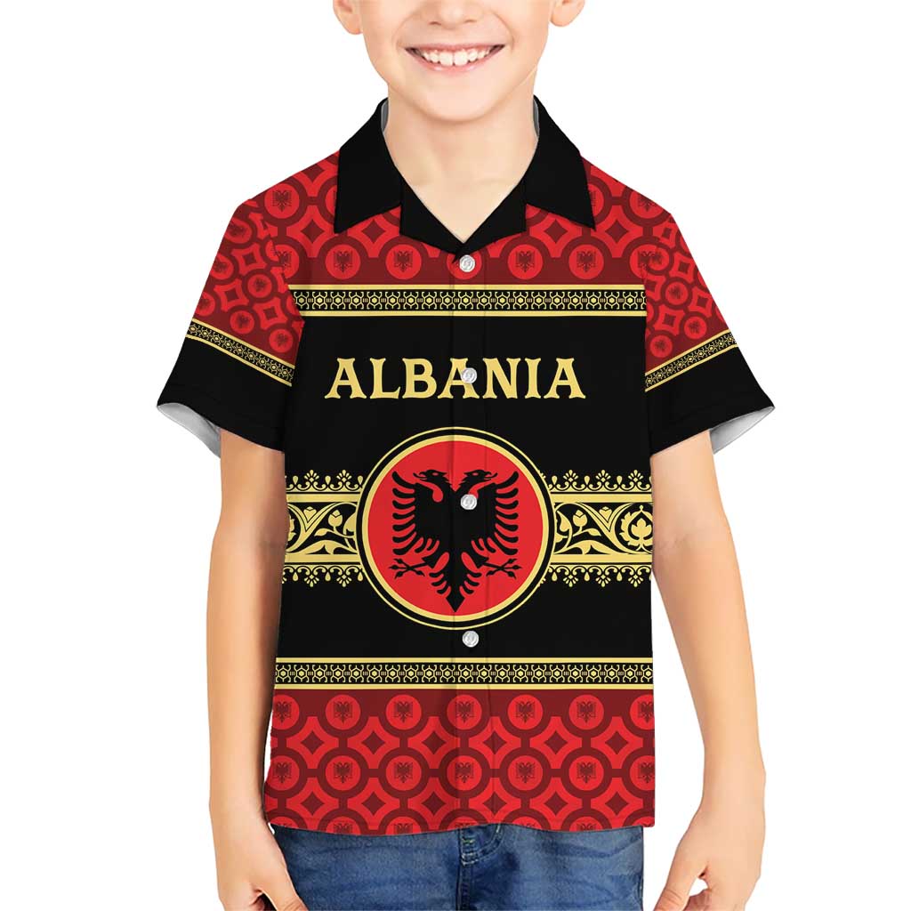 Personalized Albania Eagle Hawaiian Shirt Red and Black Heritage - Wonder Print Shop