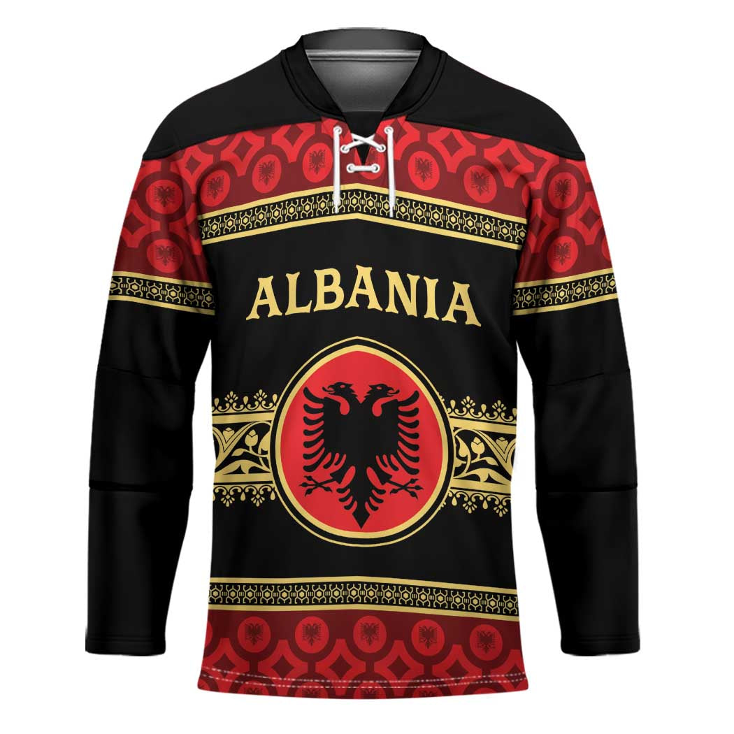 Personalized Albania Eagle Hockey Jersey Red and Black Heritage - Wonder Print Shop