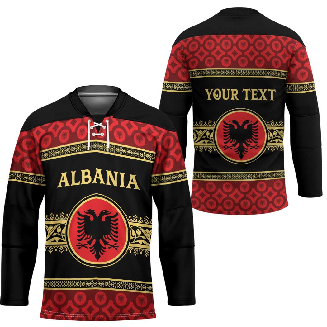 Personalized Albania Eagle Hockey Jersey Red and Black Heritage - Wonder Print Shop
