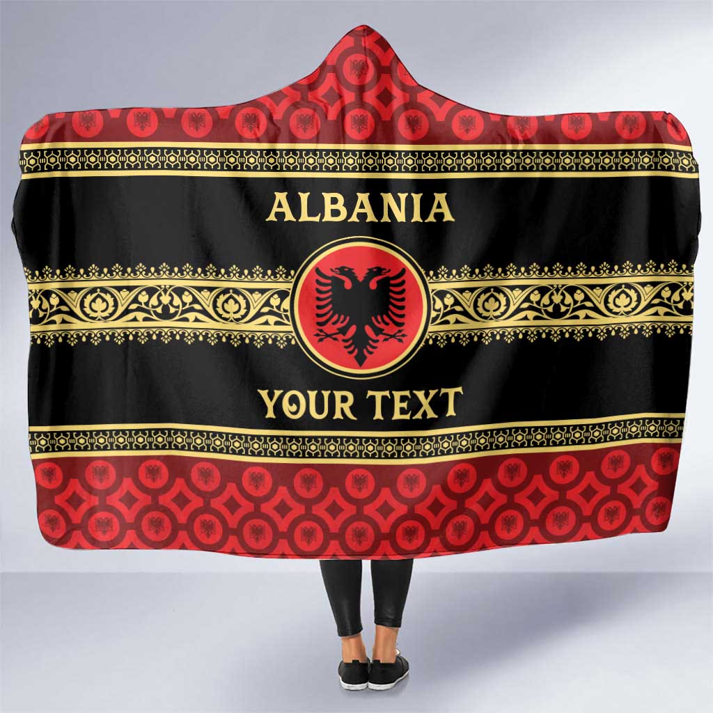 Personalized Albania Eagle Hooded Blanket Red and Black Heritage - Wonder Print Shop
