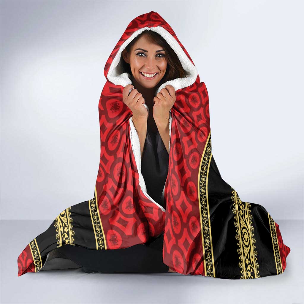 Personalized Albania Eagle Hooded Blanket Red and Black Heritage - Wonder Print Shop