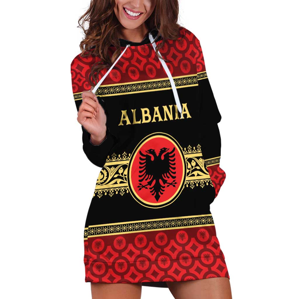 Personalized Albania Eagle Hoodie Dress Red and Black Heritage - Wonder Print Shop