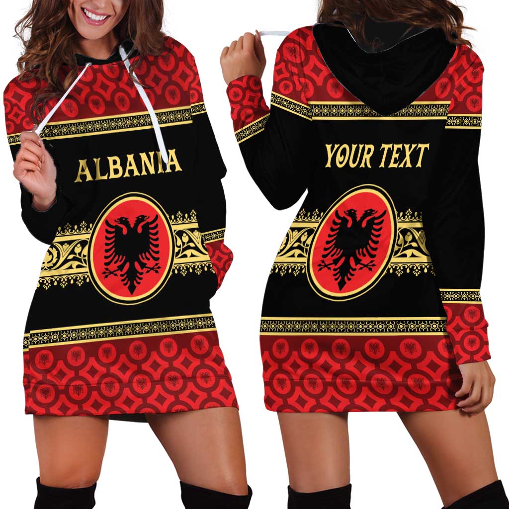 Personalized Albania Eagle Hoodie Dress Red and Black Heritage - Wonder Print Shop