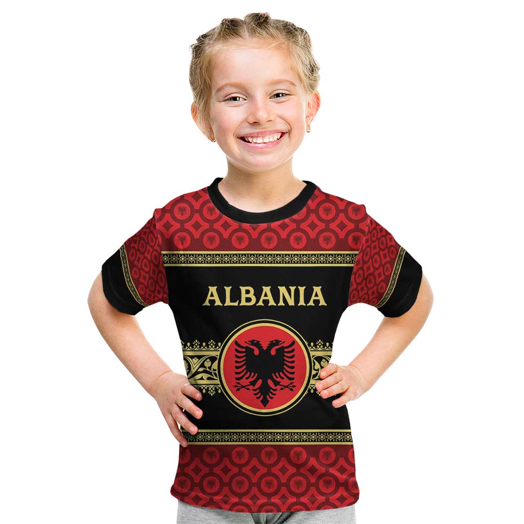 Personalized Albania Eagle Kid T Shirt Red and Black Heritage - Wonder Print Shop