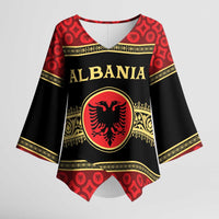Personalized Albania Eagle Kimono Sleeve Blouse Red and Black Heritage - Wonder Print Shop