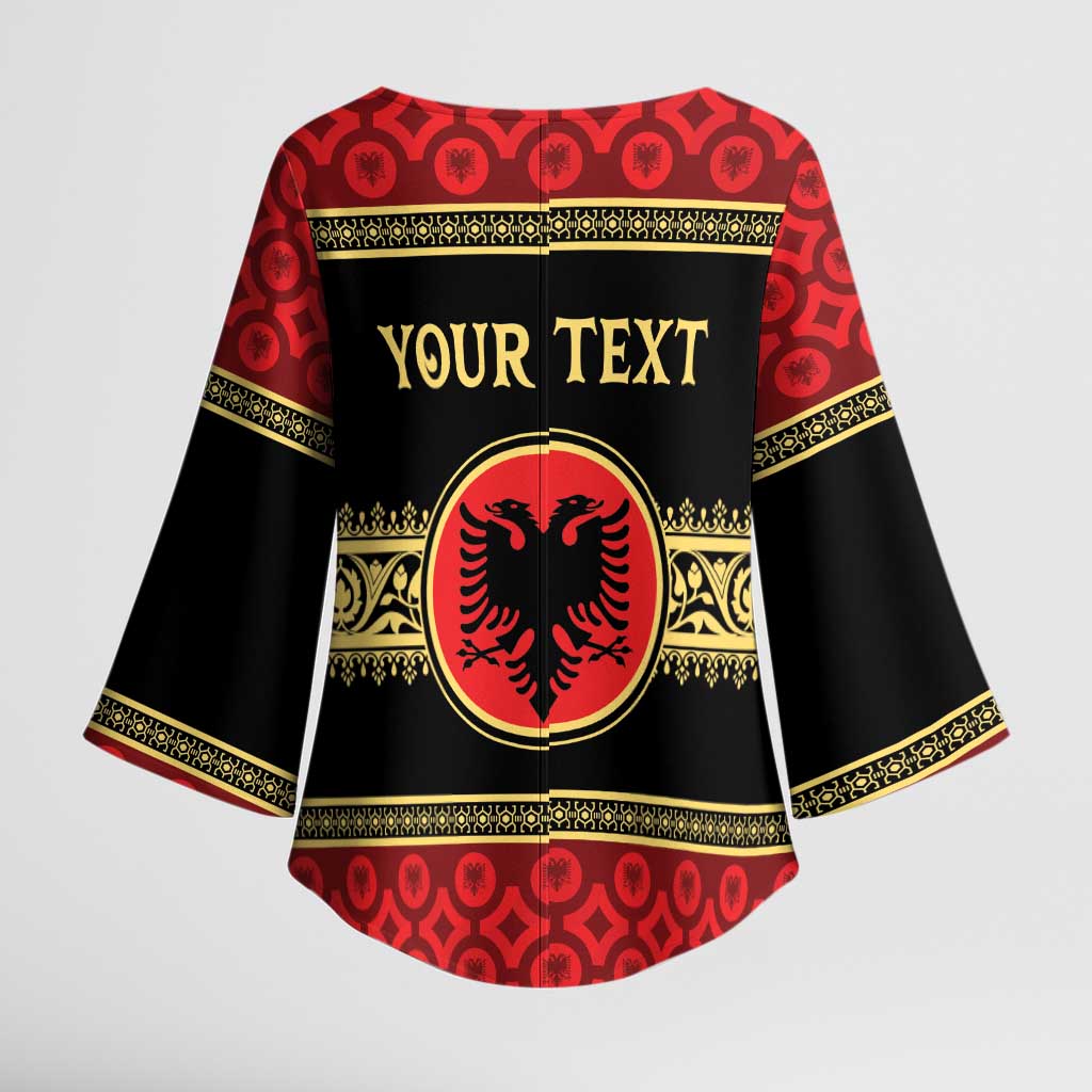 Personalized Albania Eagle Kimono Sleeve Blouse Red and Black Heritage - Wonder Print Shop