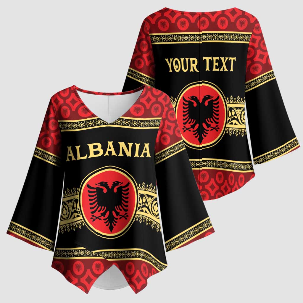Personalized Albania Eagle Kimono Sleeve Blouse Red and Black Heritage - Wonder Print Shop