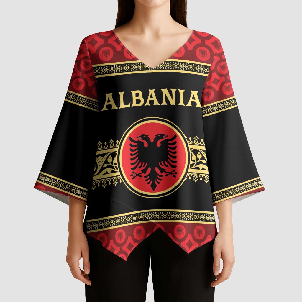 Personalized Albania Eagle Kimono Sleeve Blouse Red and Black Heritage - Wonder Print Shop