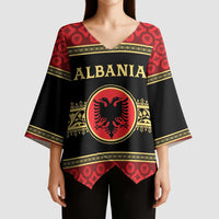 Personalized Albania Eagle Kimono Sleeve Blouse Red and Black Heritage - Wonder Print Shop