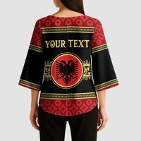 Personalized Albania Eagle Kimono Sleeve Blouse Red and Black Heritage - Wonder Print Shop