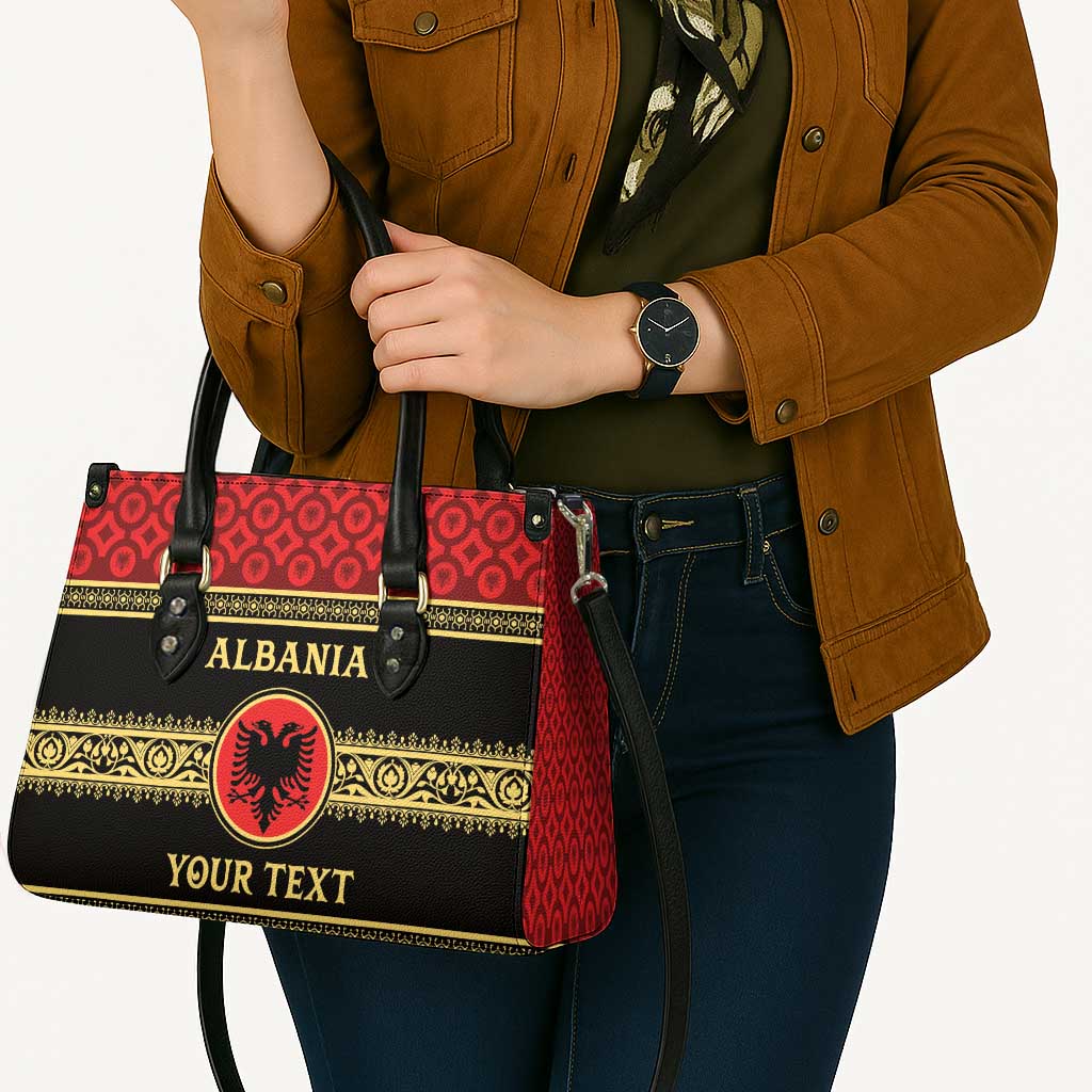 Personalized Albania Eagle Leather Bag Red and Black Heritage - Wonder Print Shop