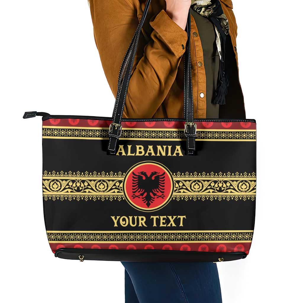 Personalized Albania Eagle Leather Tote Bag Red and Black Heritage - Wonder Print Shop