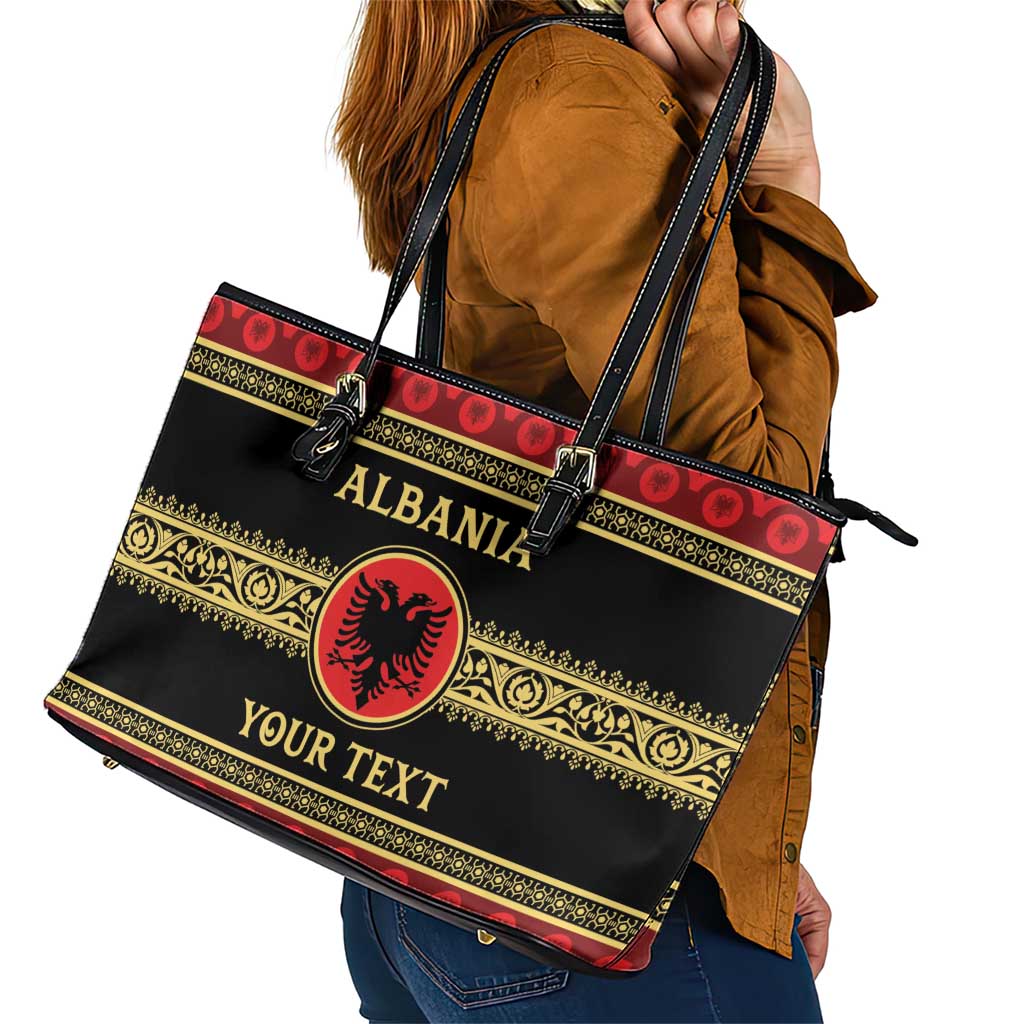 Personalized Albania Eagle Leather Tote Bag Red and Black Heritage - Wonder Print Shop