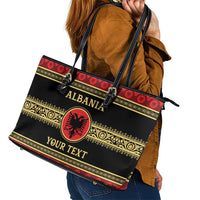 Personalized Albania Eagle Leather Tote Bag Red and Black Heritage - Wonder Print Shop