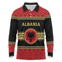 Personalized Albania Eagle Long Sleeve Polo Shirt Red and Black Heritage - Wonder Print Shop