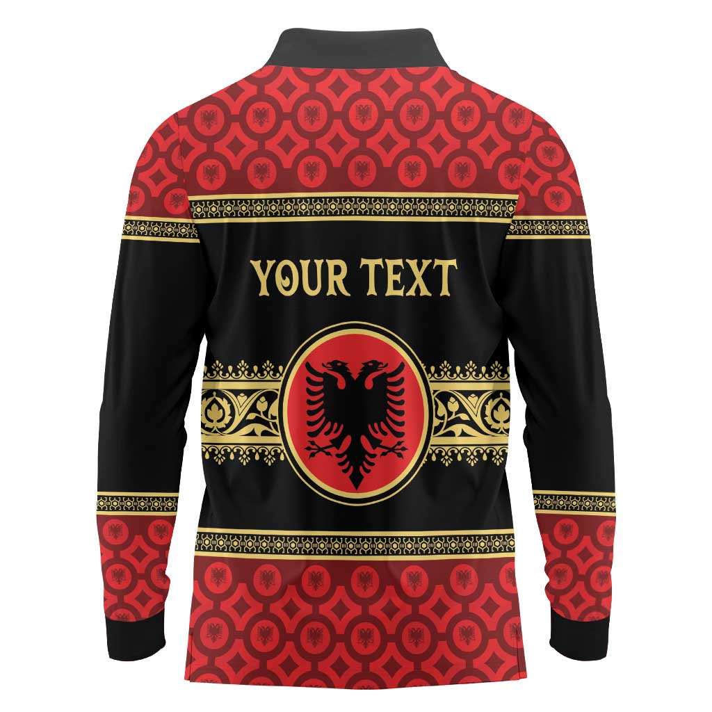 Personalized Albania Eagle Long Sleeve Polo Shirt Red and Black Heritage - Wonder Print Shop