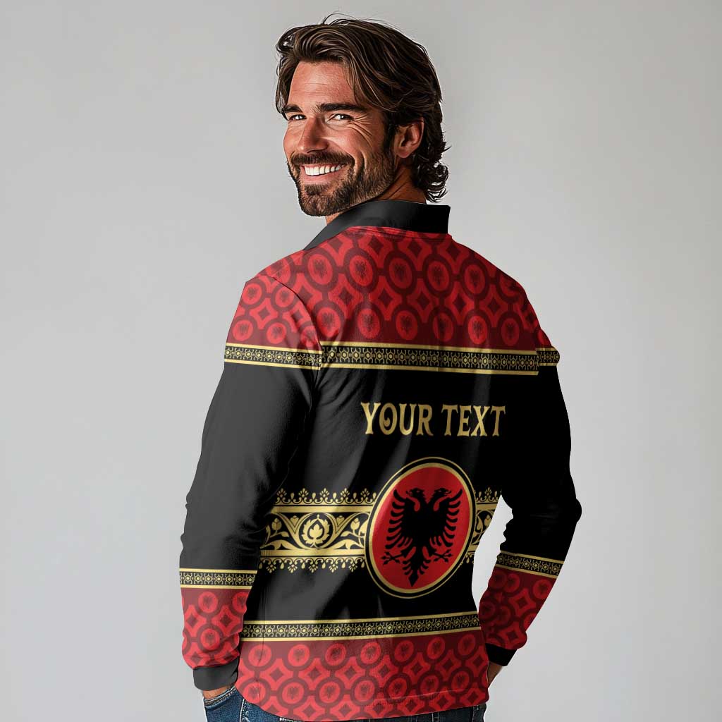 Personalized Albania Eagle Long Sleeve Polo Shirt Red and Black Heritage - Wonder Print Shop