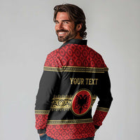 Personalized Albania Eagle Long Sleeve Polo Shirt Red and Black Heritage - Wonder Print Shop