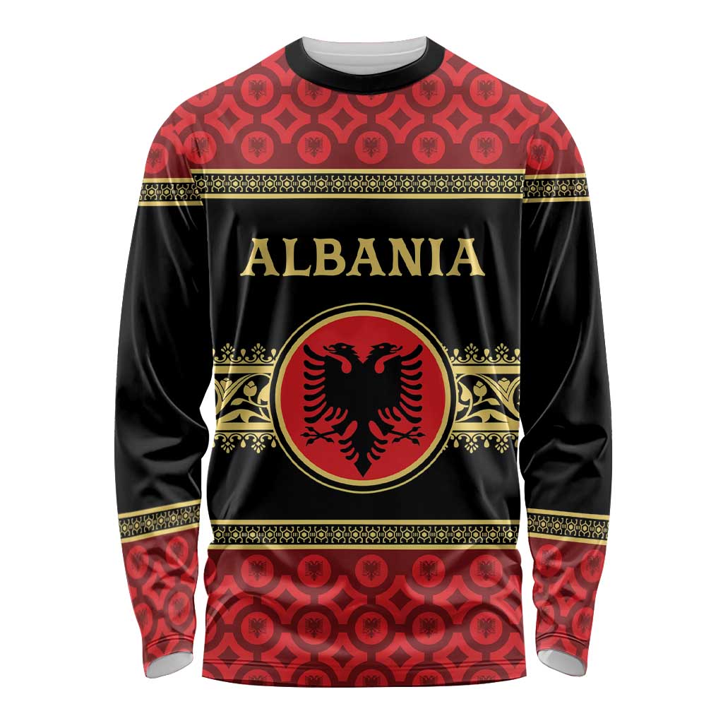 Personalized Albania Eagle Long Sleeve Shirt Red and Black Heritage - Wonder Print Shop