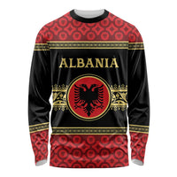 Personalized Albania Eagle Long Sleeve Shirt Red and Black Heritage - Wonder Print Shop
