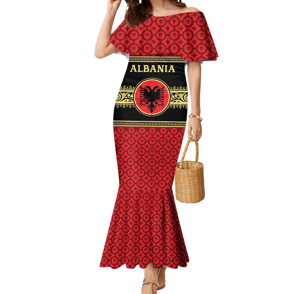 Personalized Albania Eagle Mermaid Dress Red and Black Heritage - Wonder Print Shop