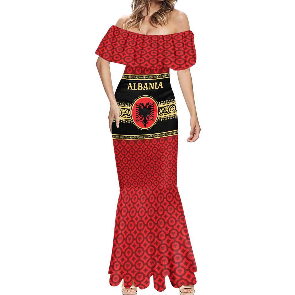 Personalized Albania Eagle Mermaid Dress Red and Black Heritage - Wonder Print Shop