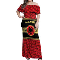 Personalized Albania Eagle Off Shoulder Maxi Dress Red and Black Heritage - Wonder Print Shop