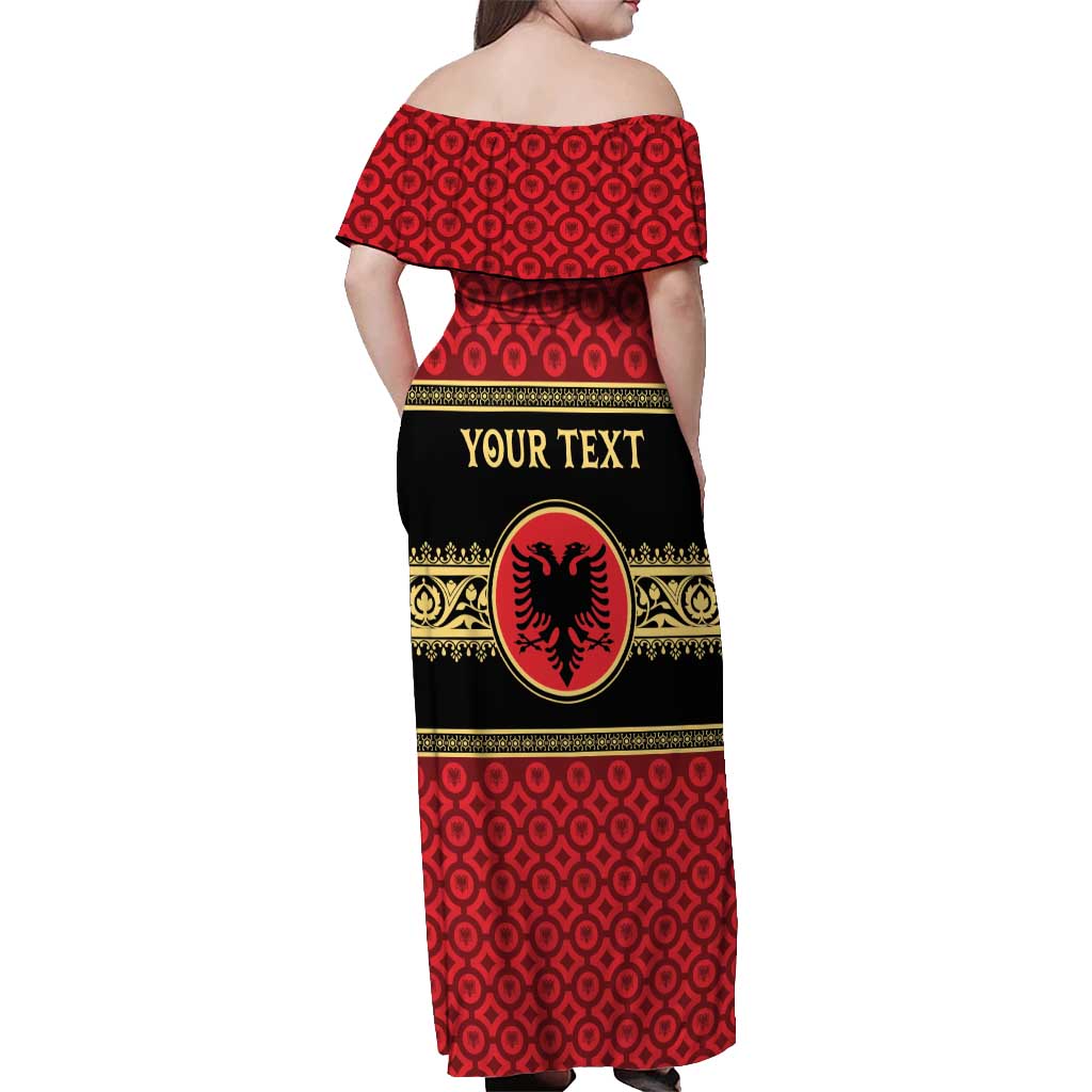 Personalized Albania Eagle Off Shoulder Maxi Dress Red and Black Heritage - Wonder Print Shop