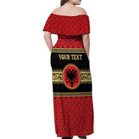 Personalized Albania Eagle Off Shoulder Maxi Dress Red and Black Heritage - Wonder Print Shop