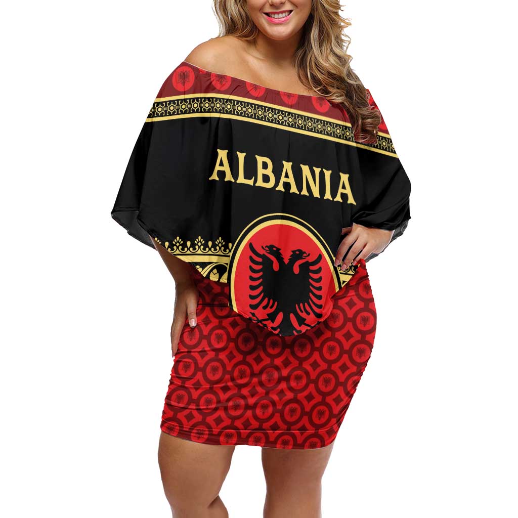 Personalized Albania Eagle Off Shoulder Short Dress Red and Black Heritage - Wonder Print Shop