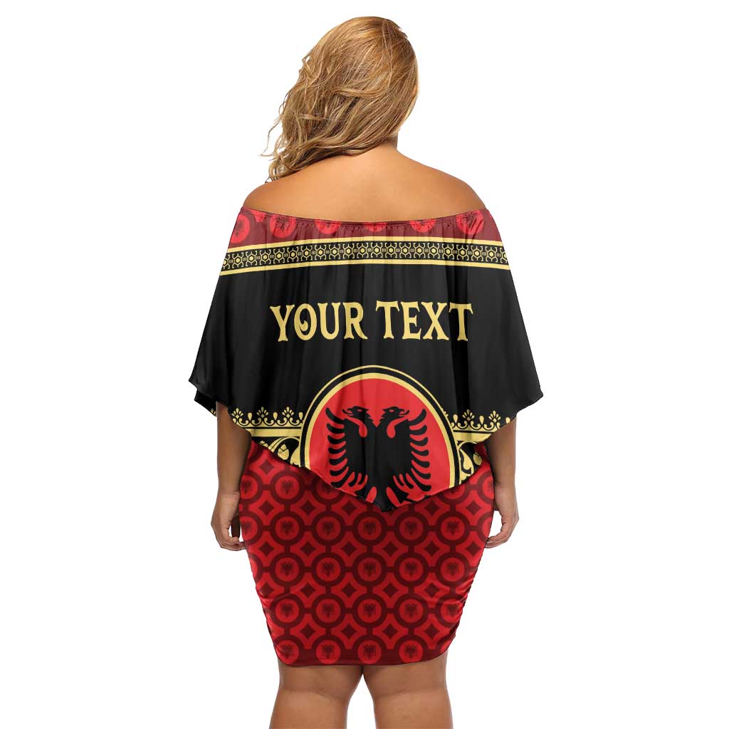 Personalized Albania Eagle Off Shoulder Short Dress Red and Black Heritage - Wonder Print Shop