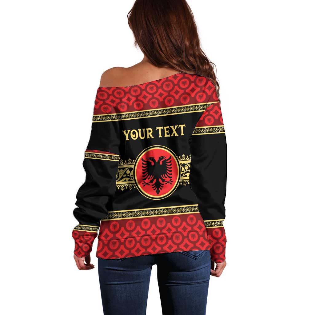 Personalized Albania Eagle Off Shoulder Sweater Red and Black Heritage - Wonder Print Shop