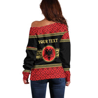 Personalized Albania Eagle Off Shoulder Sweater Red and Black Heritage - Wonder Print Shop