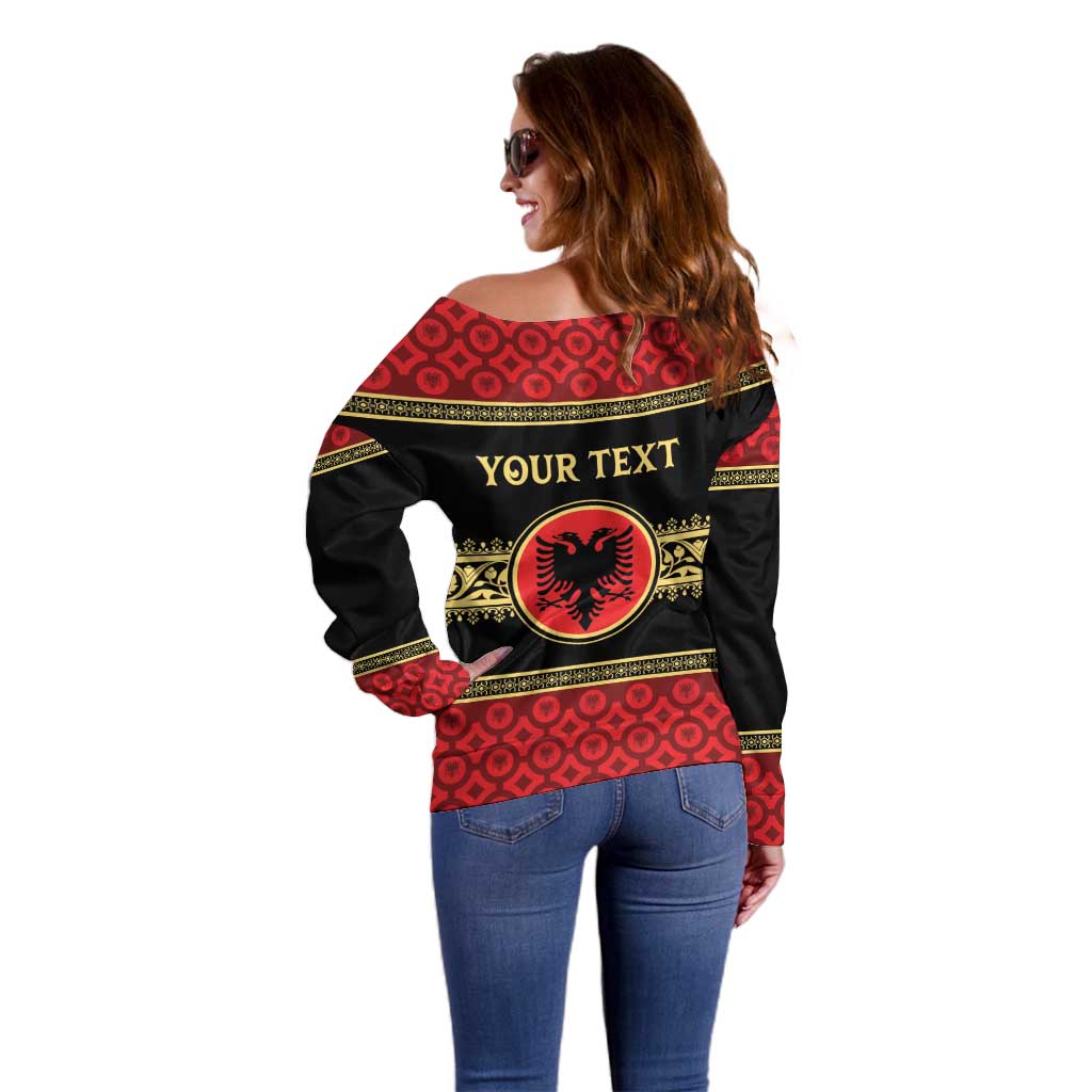 Personalized Albania Eagle Off Shoulder Sweater Red and Black Heritage - Wonder Print Shop