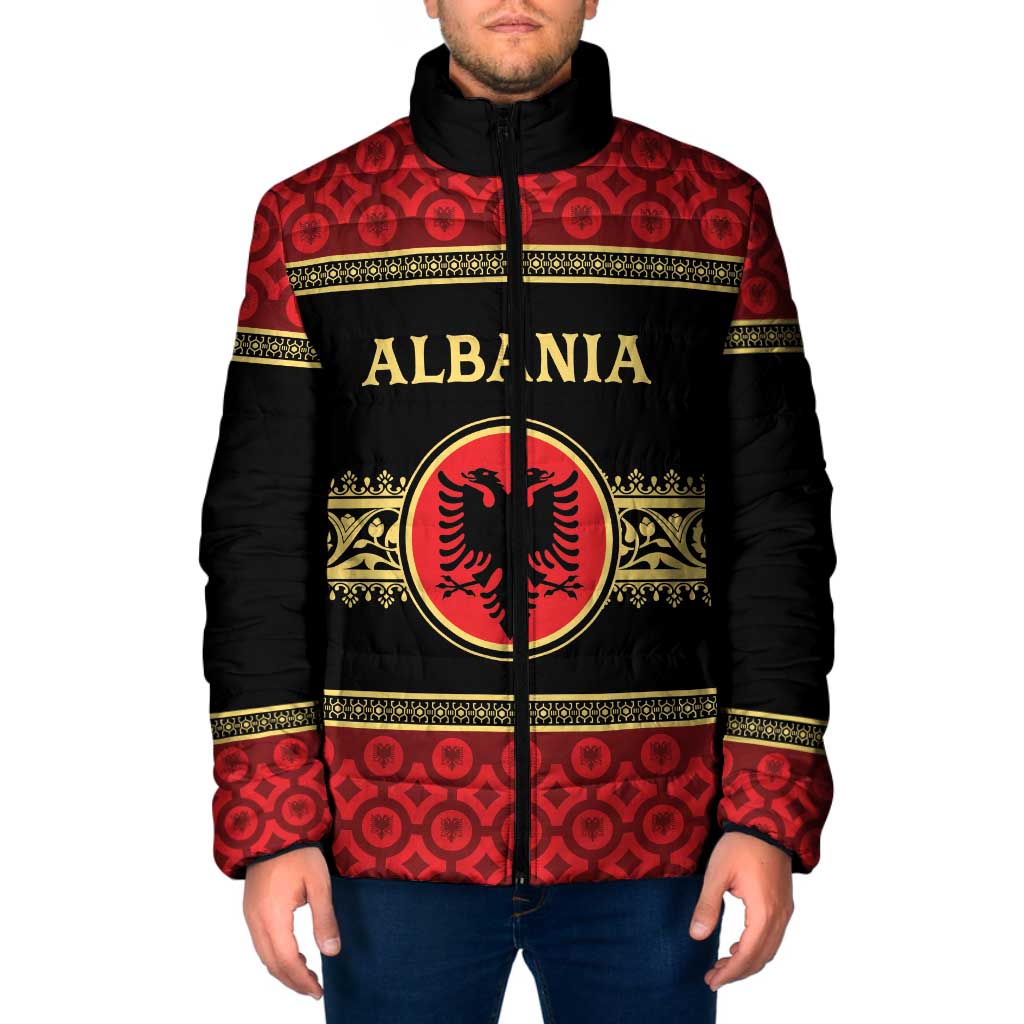 Personalized Albania Eagle Padded Jacket Red and Black Heritage - Wonder Print Shop