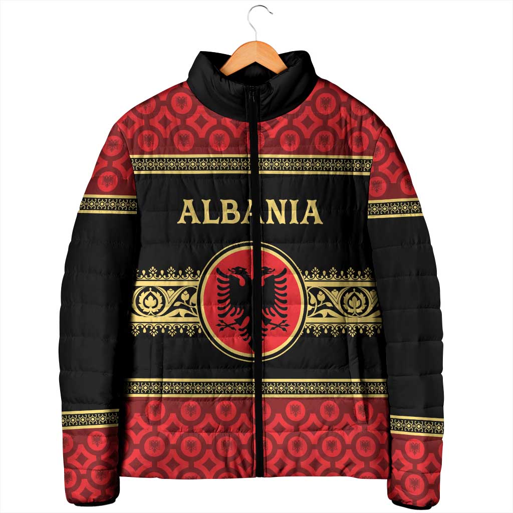 Personalized Albania Eagle Padded Jacket Red and Black Heritage - Wonder Print Shop