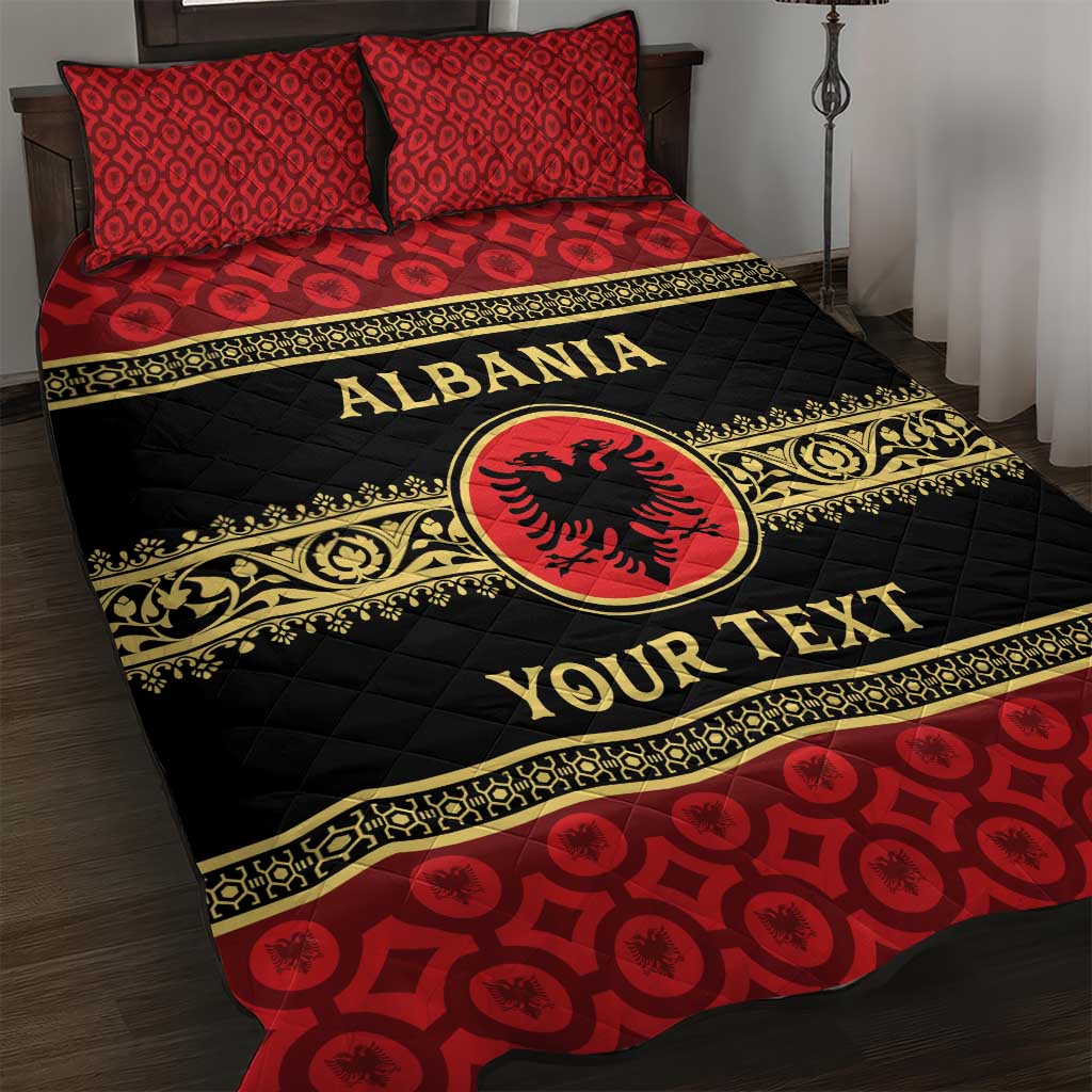 Personalized Albania Eagle Quilt Bed Set Red and Black Heritage - Wonder Print Shop