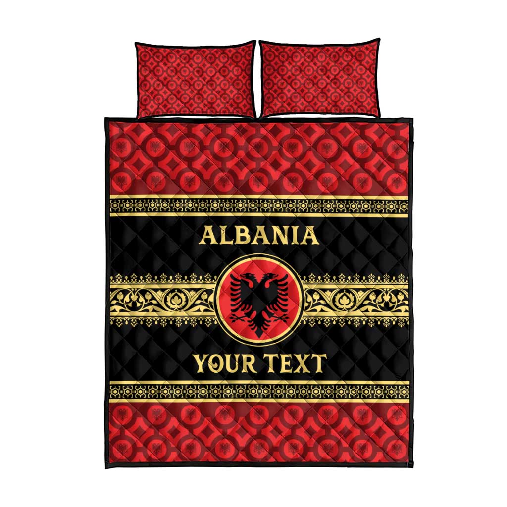 Personalized Albania Eagle Quilt Bed Set Red and Black Heritage - Wonder Print Shop