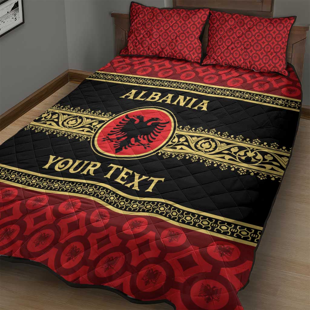 Personalized Albania Eagle Quilt Bed Set Red and Black Heritage - Wonder Print Shop