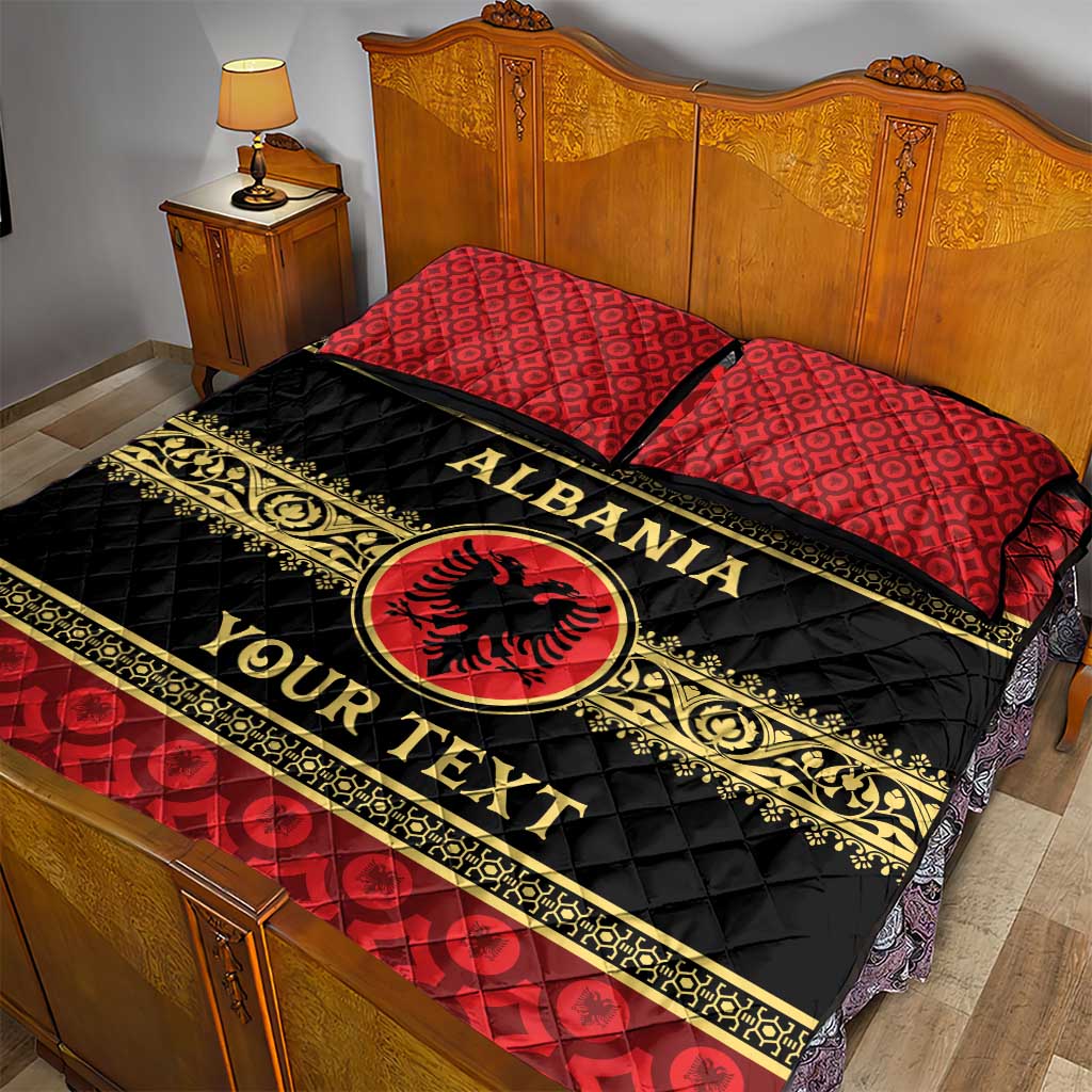 Personalized Albania Eagle Quilt Bed Set Red and Black Heritage - Wonder Print Shop