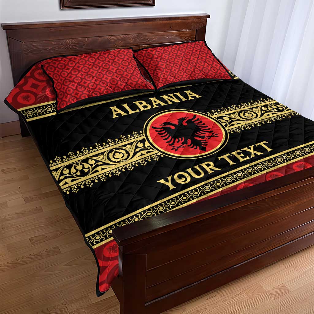 Personalized Albania Eagle Quilt Bed Set Red and Black Heritage - Wonder Print Shop