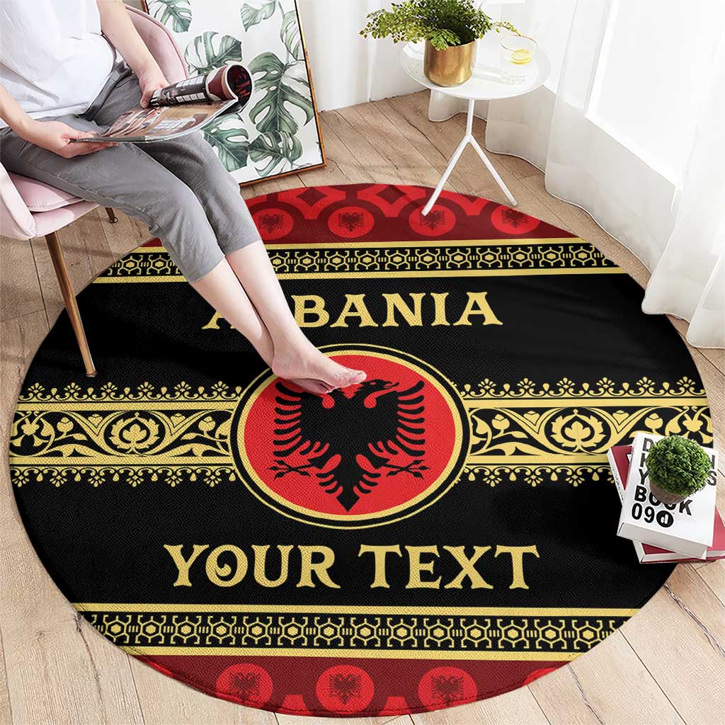 Personalized Albania Eagle Round Carpet Red and Black Heritage - Wonder Print Shop