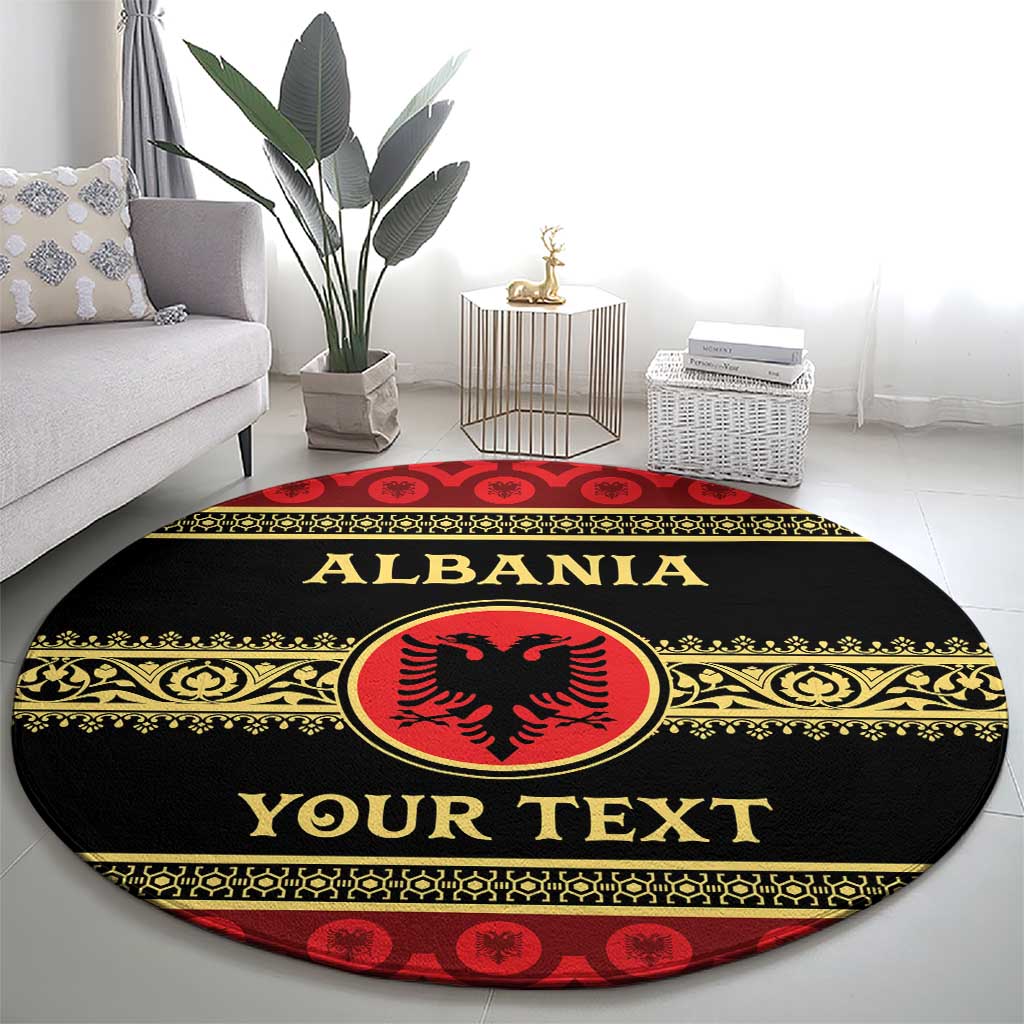Personalized Albania Eagle Round Carpet Red and Black Heritage - Wonder Print Shop