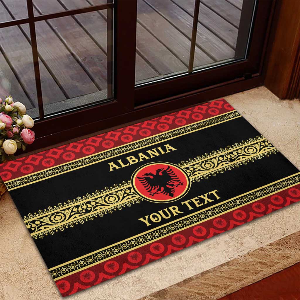 Personalized Albania Eagle Rubber Doormat Red and Black Heritage - Wonder Print Shop