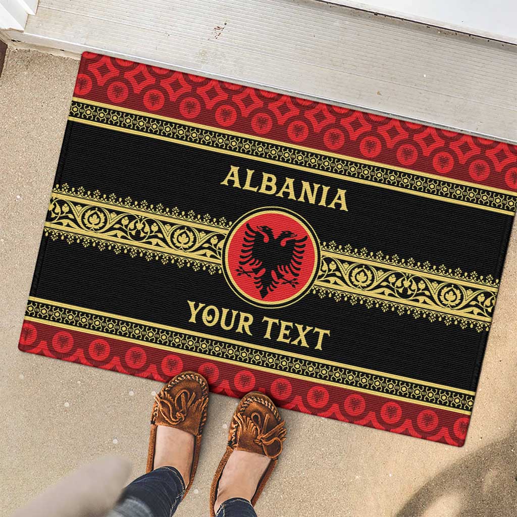 Personalized Albania Eagle Rubber Doormat Red and Black Heritage - Wonder Print Shop